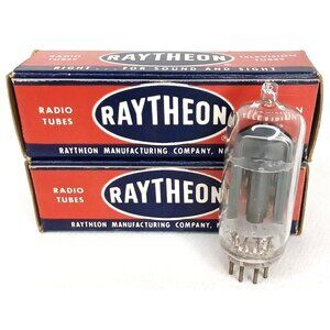 WWII Era TV Radio Tube With Box Set Of 2 Raytheon Model 12AJ6 NOS NIB 1940s